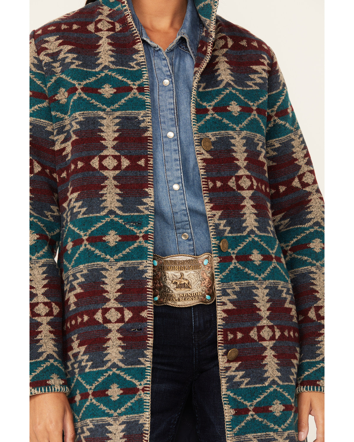 Burgundy Southwestern Print Jacket E46394