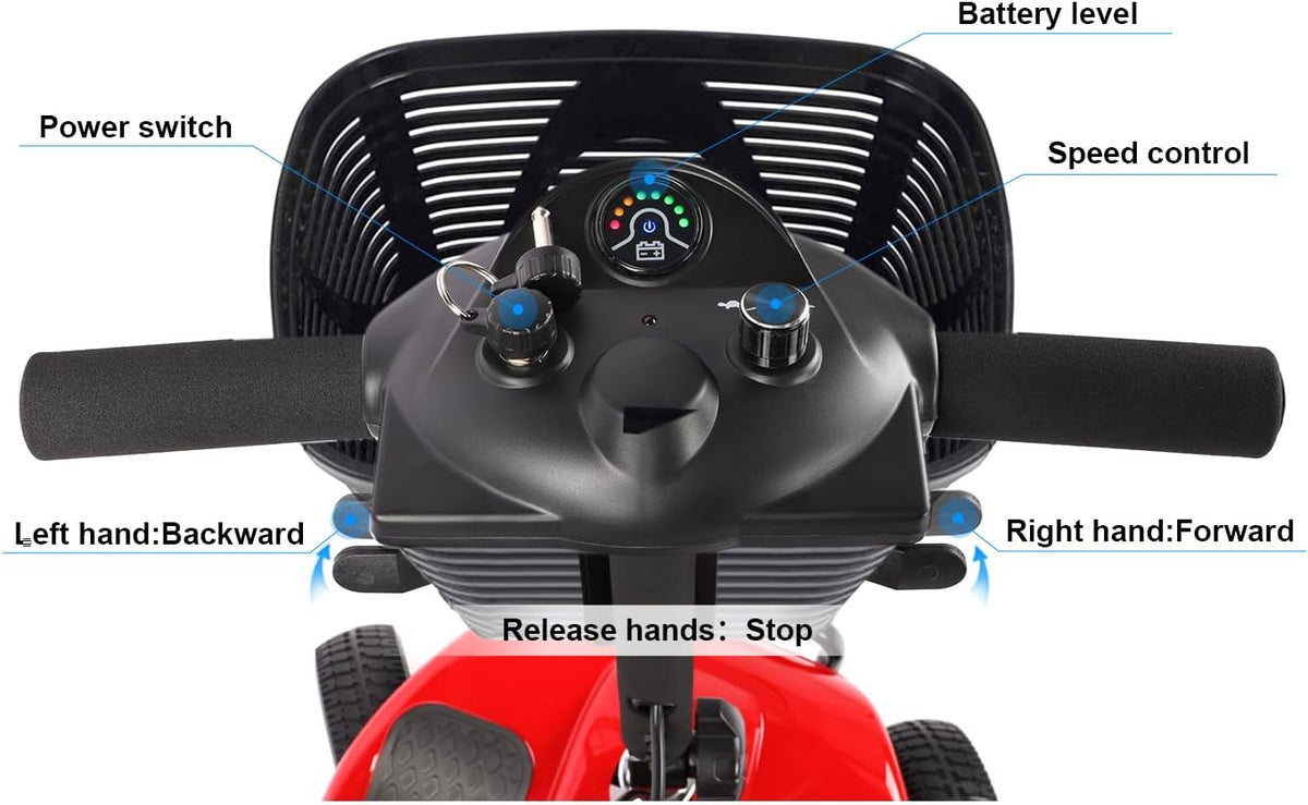 Red 4 Wheel Mobility Scooter with Basket and Extended Battery B228090