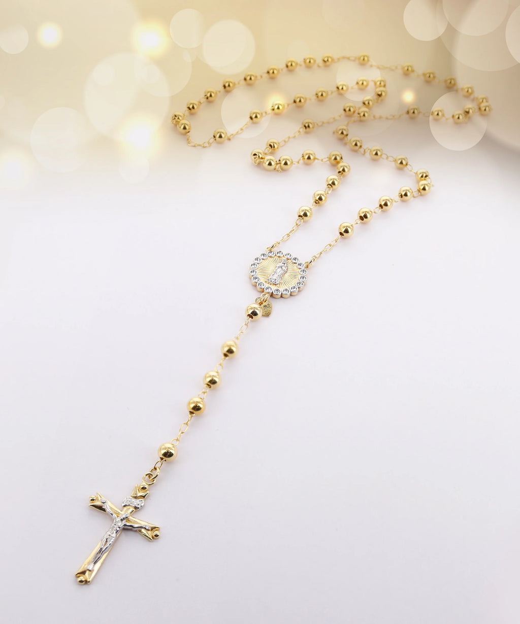14K Gold Plated Sterling Silver Crystal Rosary Necklace 26" N988