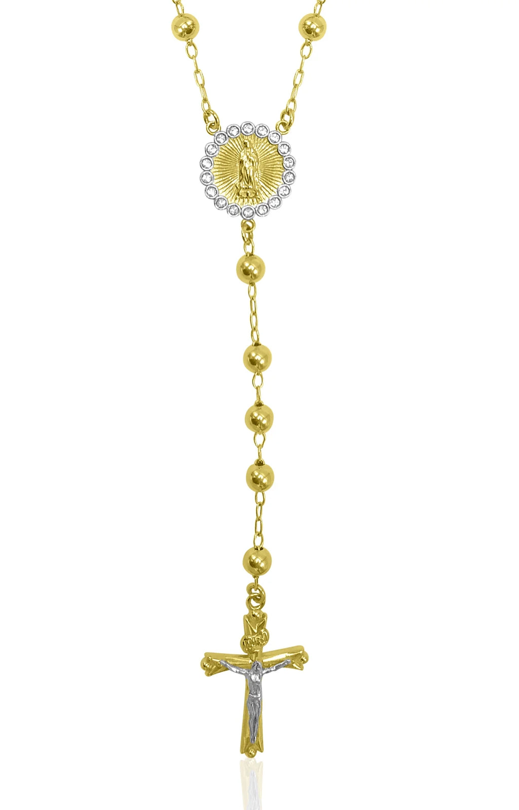 14K Gold Plated Sterling Silver Crystal Rosary Necklace 26" N988