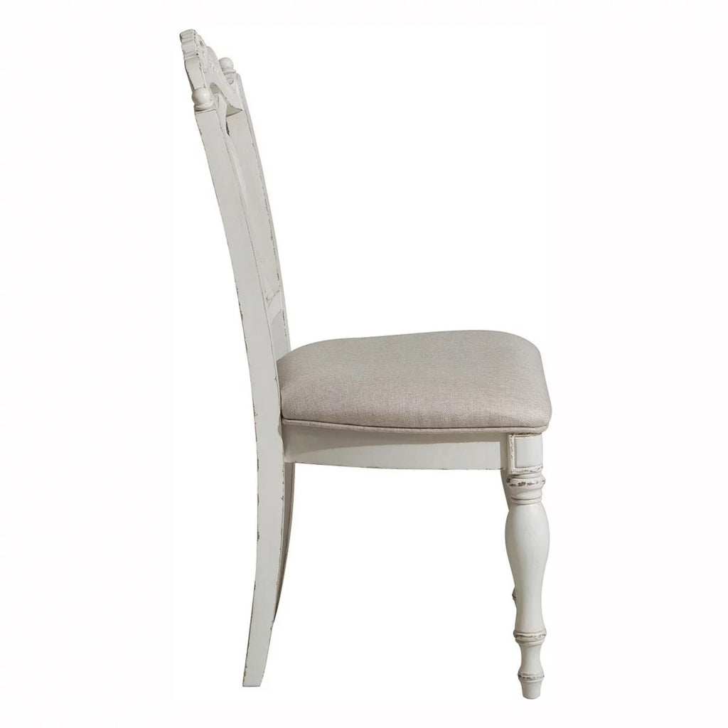 Antique White Writing Desk Chair with Engraved Backrest E453343