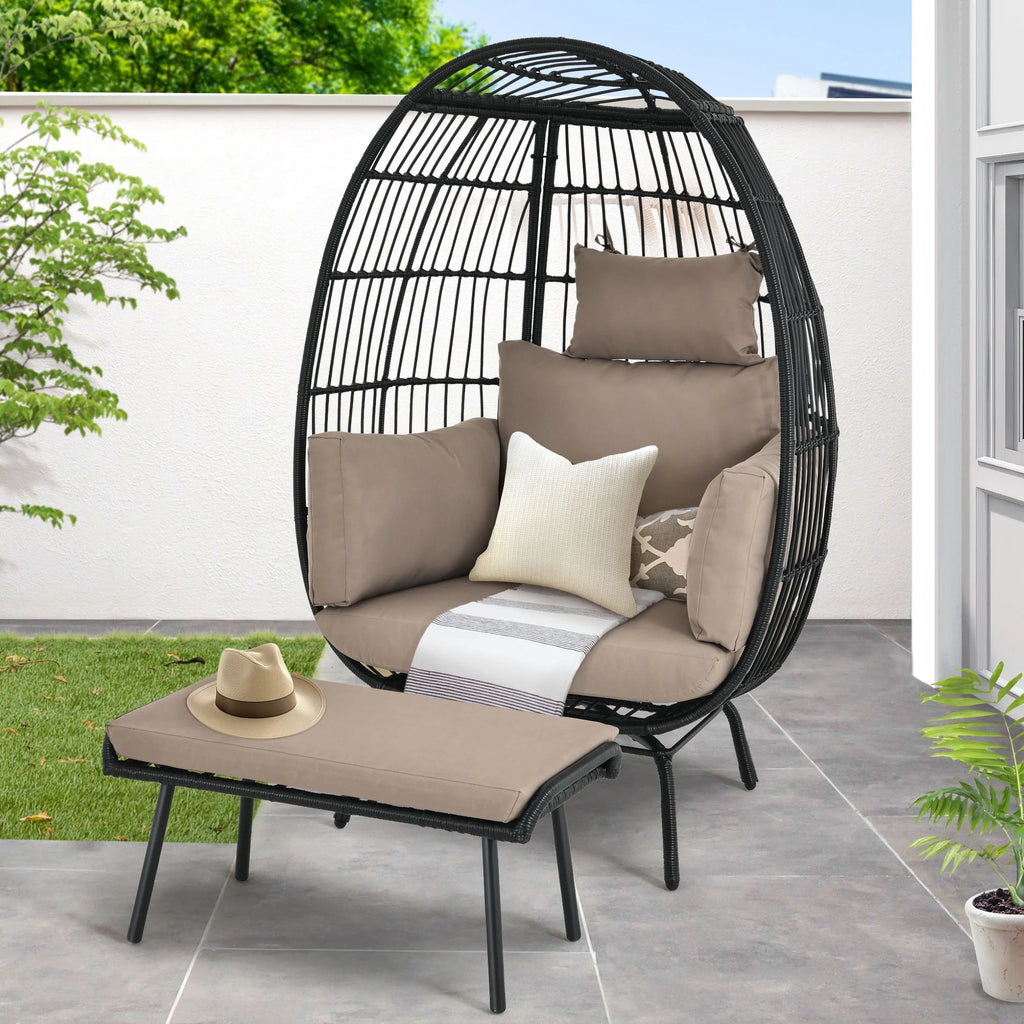 Wicker Egg Chair with Ottoman, Stand, Cushions X950664