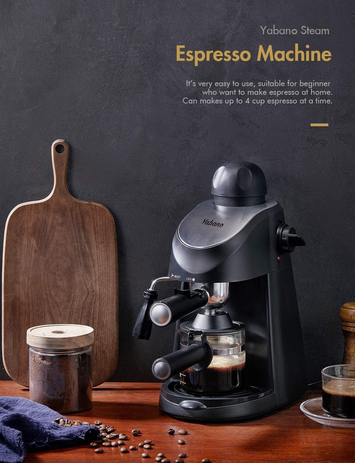 3.5 Bar 4 Cup Steam Espresso Cappuccino Maker with Milk Frother, Black D8667