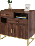 Walnut Wood 2 Doors Accent Storage Cabinet with Drawers and Shelves I40459
