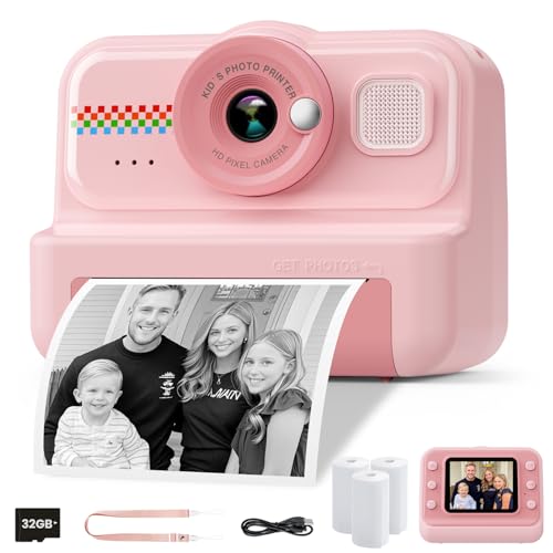 1080P HD Kids Instant Print Camera with 3 Rolls Print Paper & 32GB Card (Black) Q70614