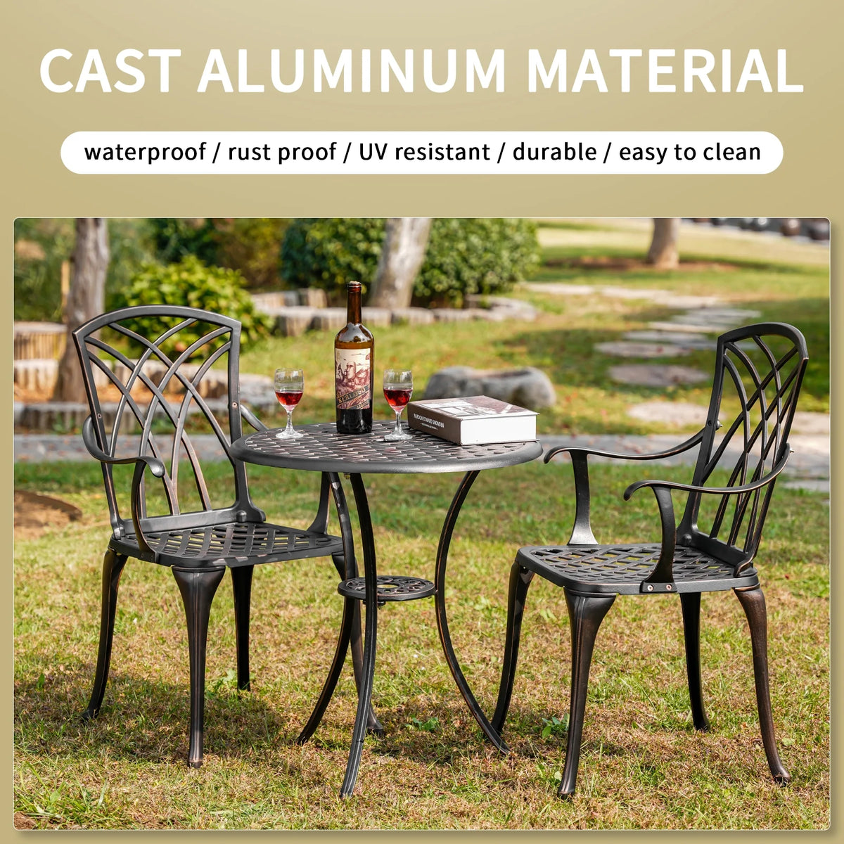 3 Piece Outdoor Bistro Set with 2 Umbrella Hole X749420