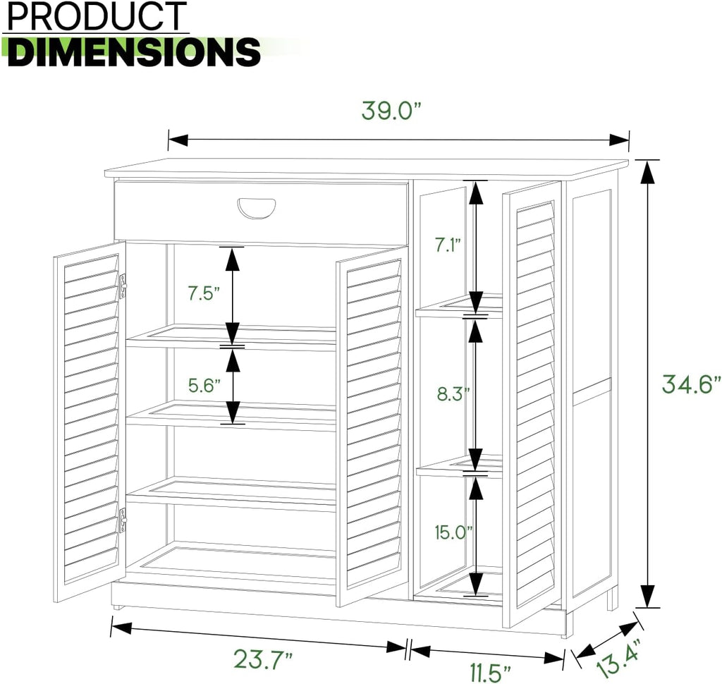 4 Tier Bamboo Shoe Storage Cabinet with Drawer & Shutter Door (Brown) X74257