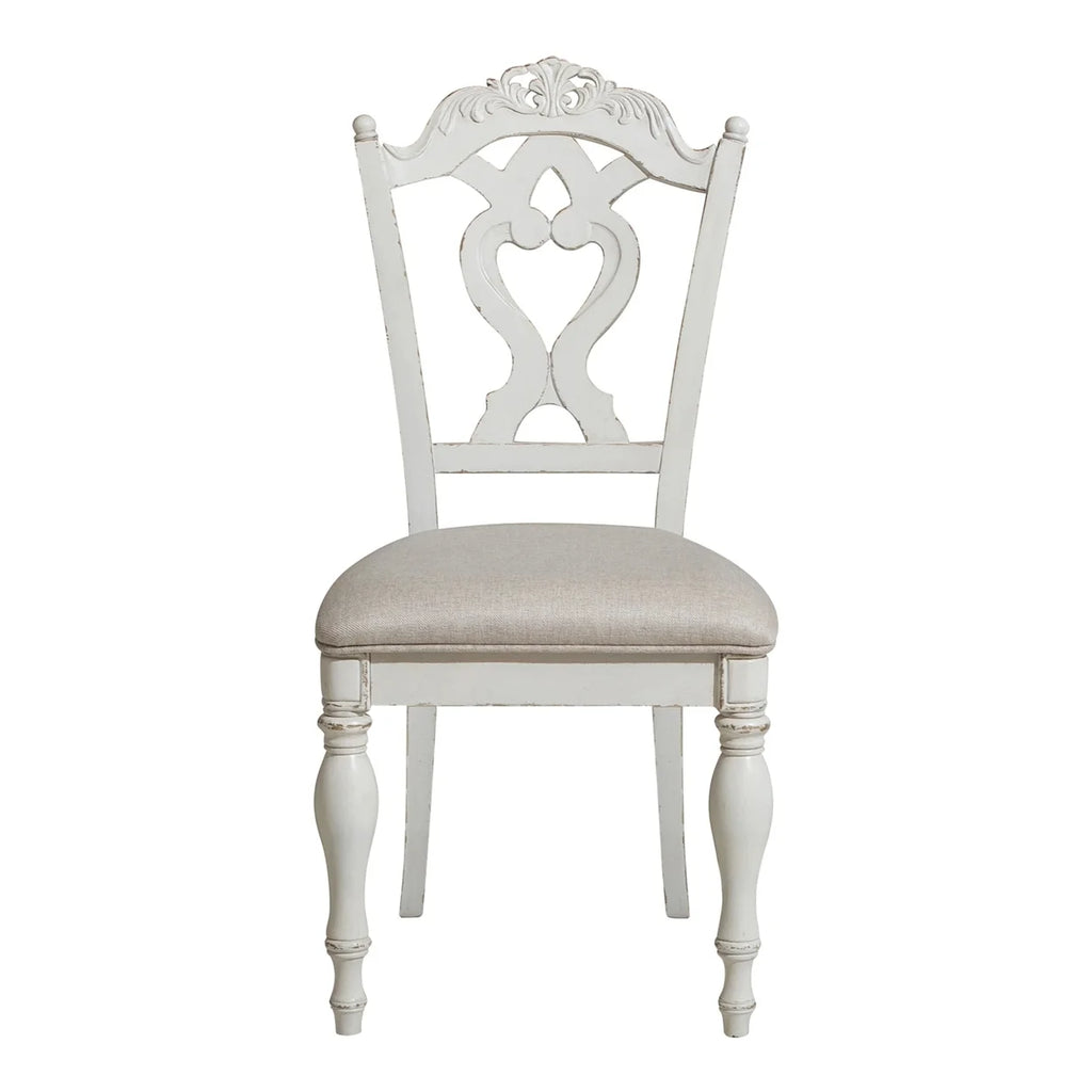 Antique White Writing Desk Chair with Engraved Backrest E453343