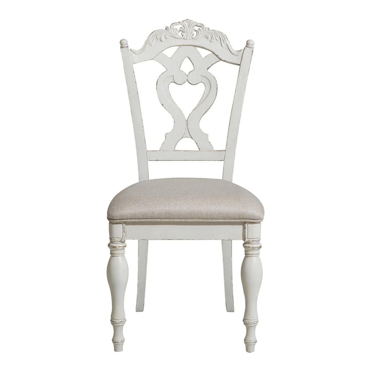 Antique White Writing Desk Chair with Engraved Backrest E453343