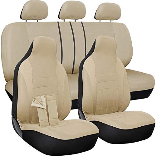PU Leather Solid Beige Car Seat Cover Full Set D1061