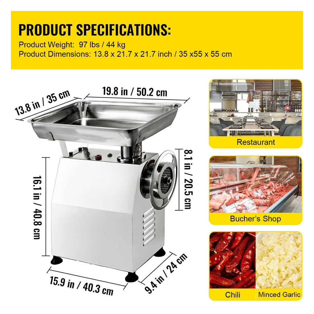 Commercial Electric Meat Grinder 2200W Stainless Steel Z924519