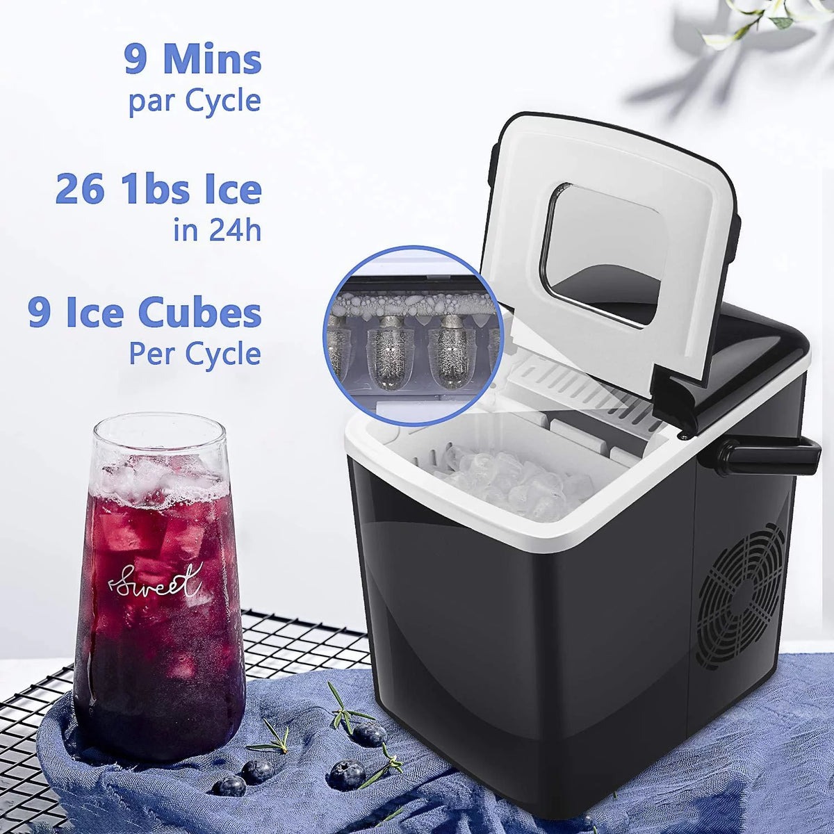 Portable Countertop Ice Maker with 2 Ice Cube Sizes B21688