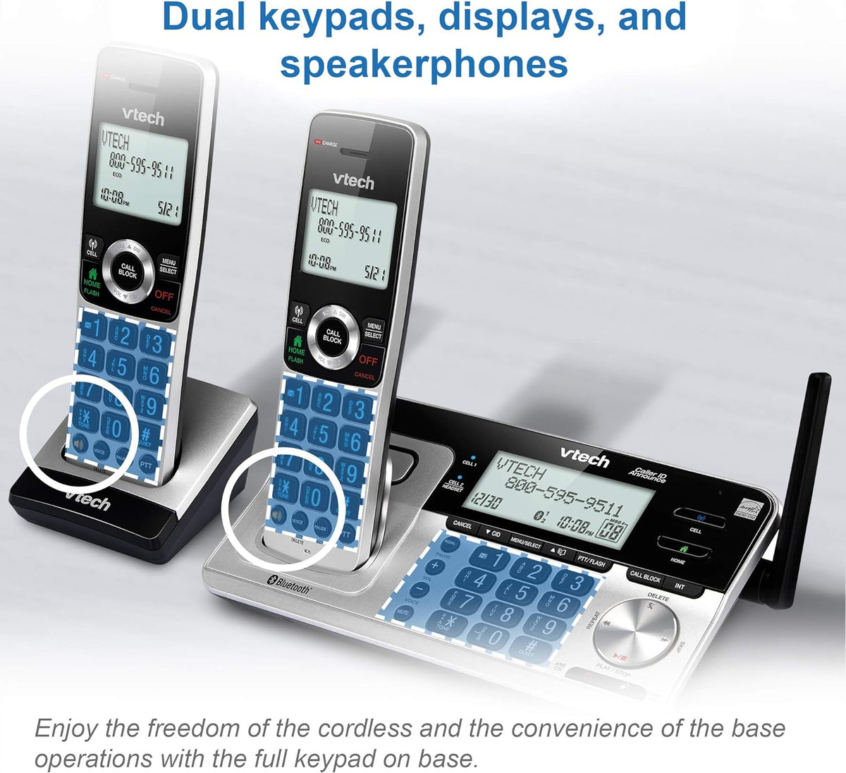 3 Handset Cordless Phone with Answering System, Silver & Black V52595