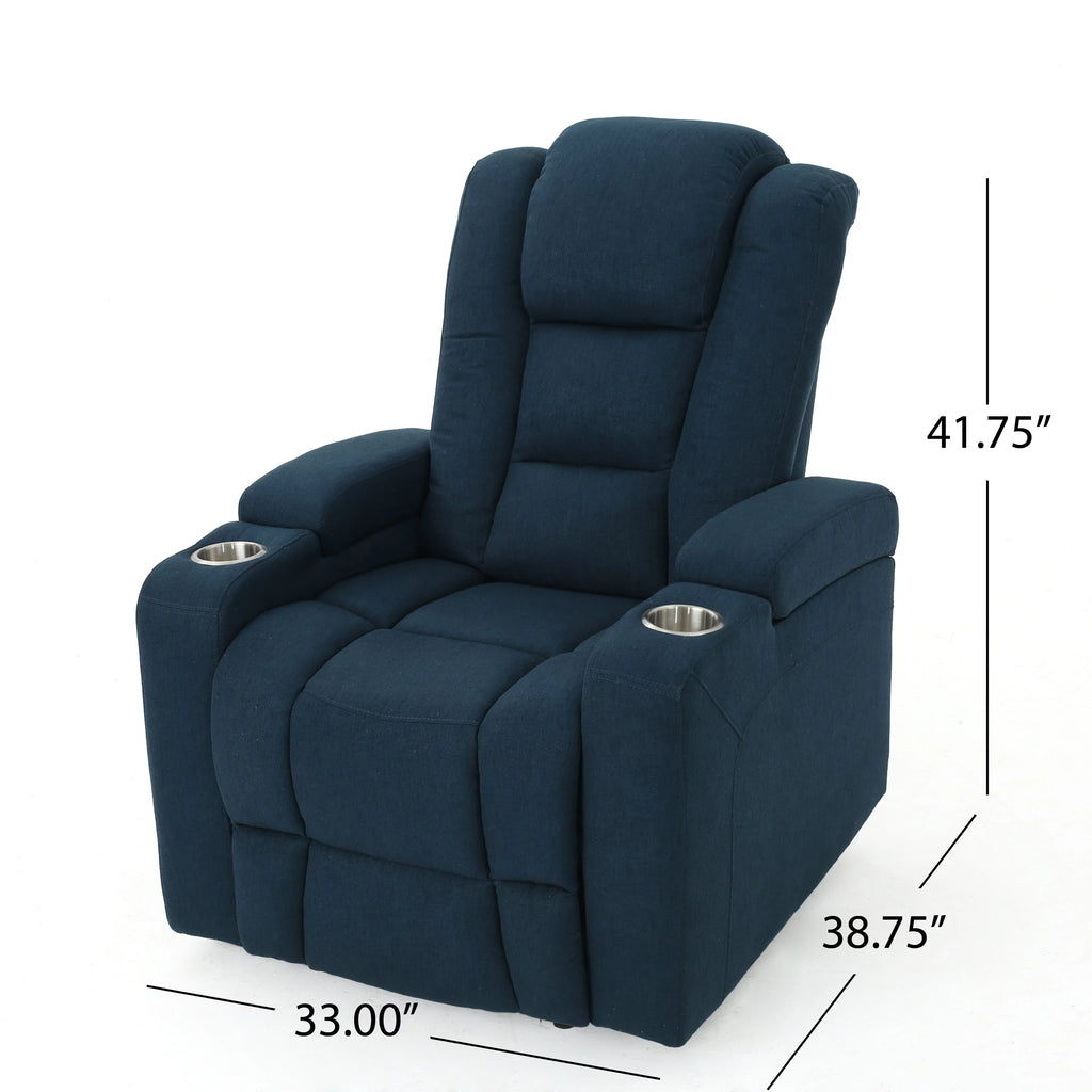 Navy Blue Tufted Fabric Power Recliner L8142