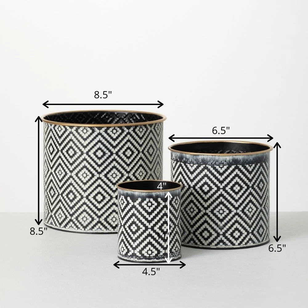 Geometric Motif Metal Planter Set of 3, Multicolored U26234