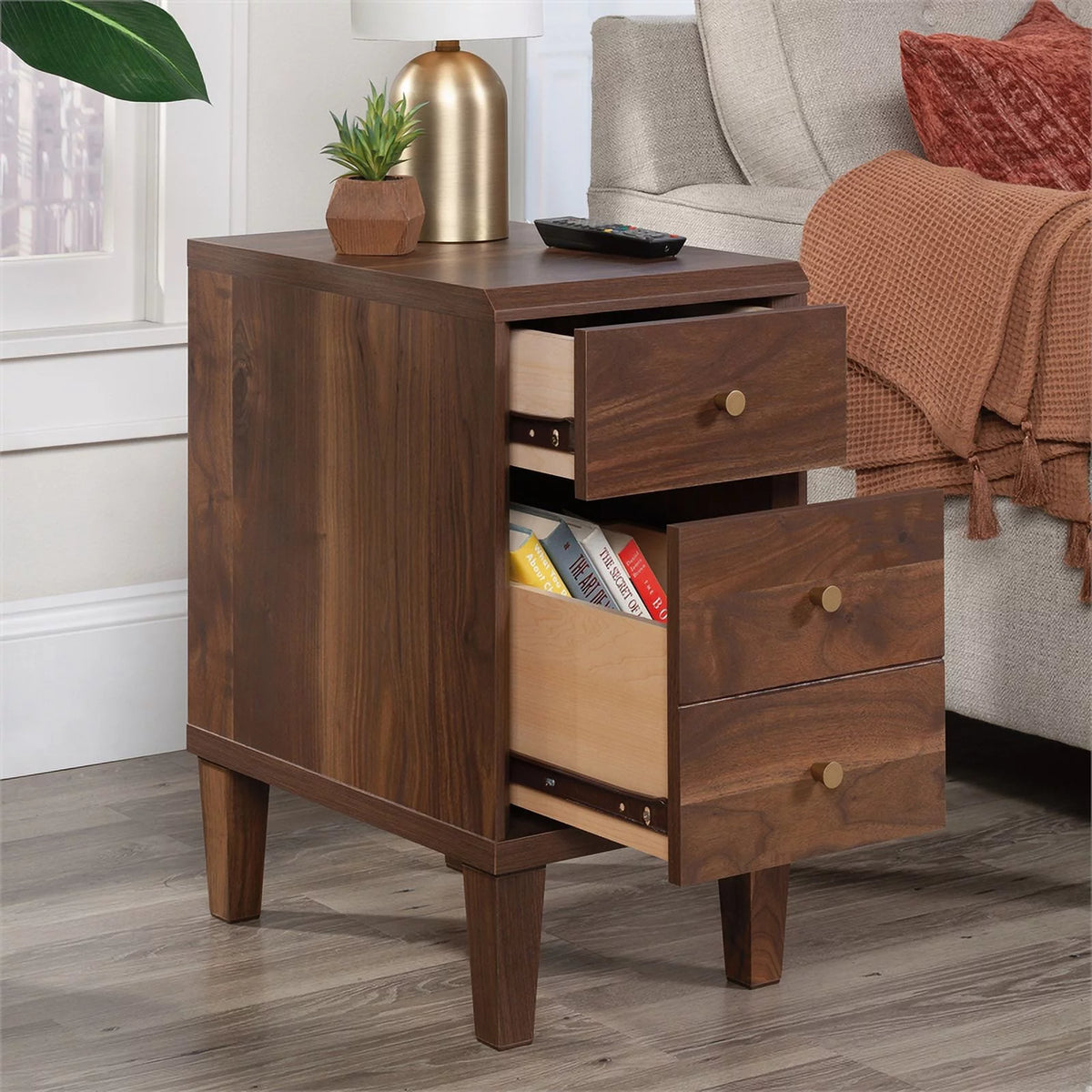 Engineered Wood Recliner Table in Grand Walnut V164351