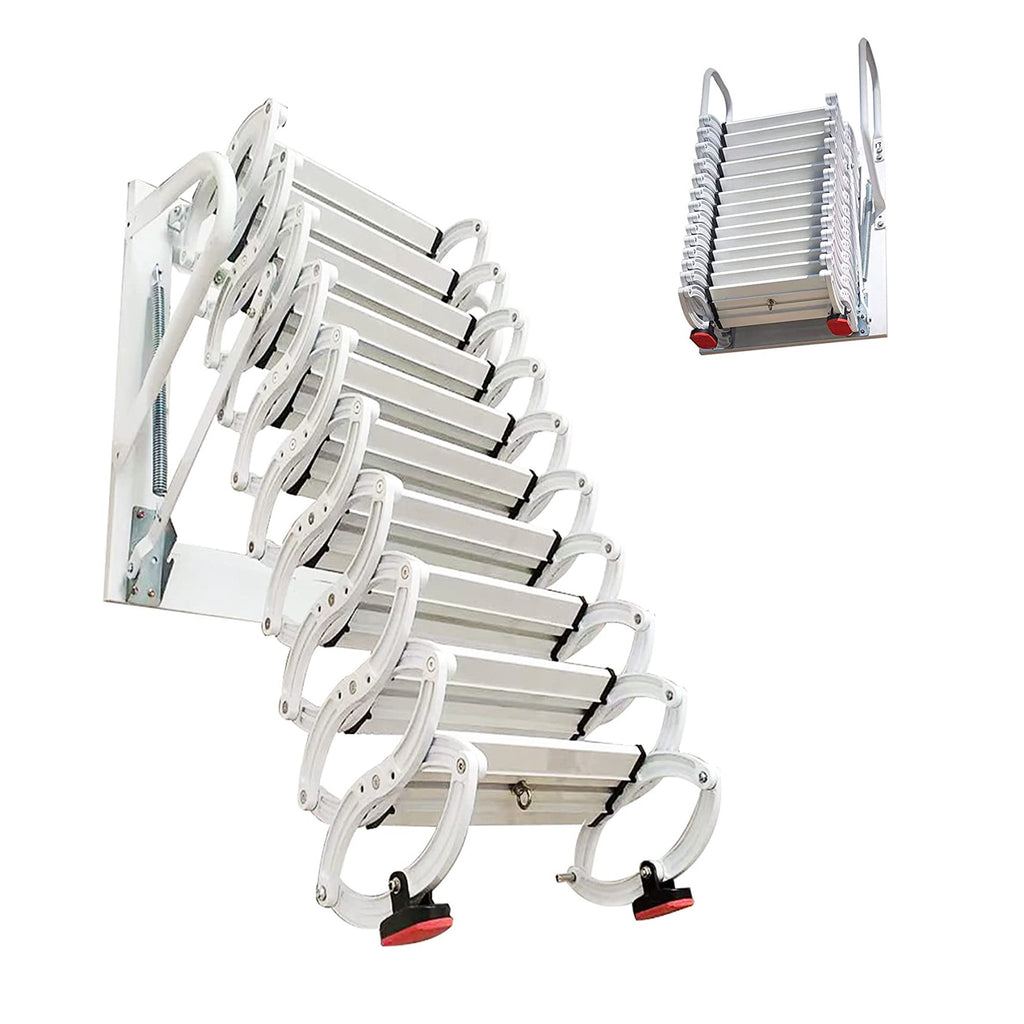 White Al-Mg Alloy Wall Mounted Loft Ladder Stairs J573