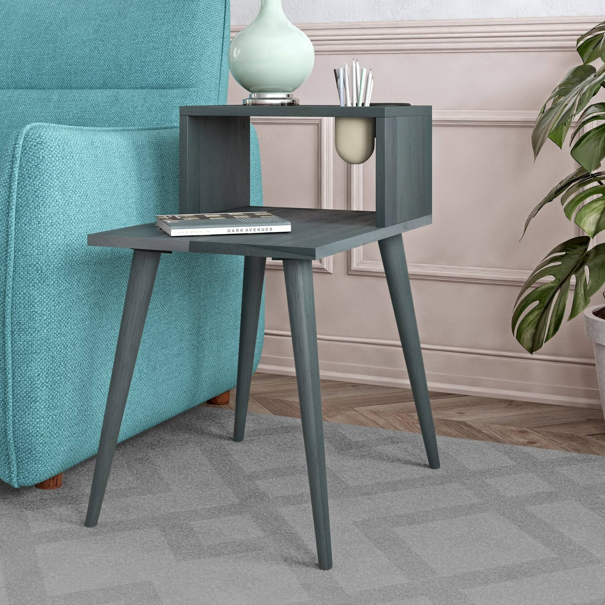 Natural Finish Wood End Table with Shelf C50082