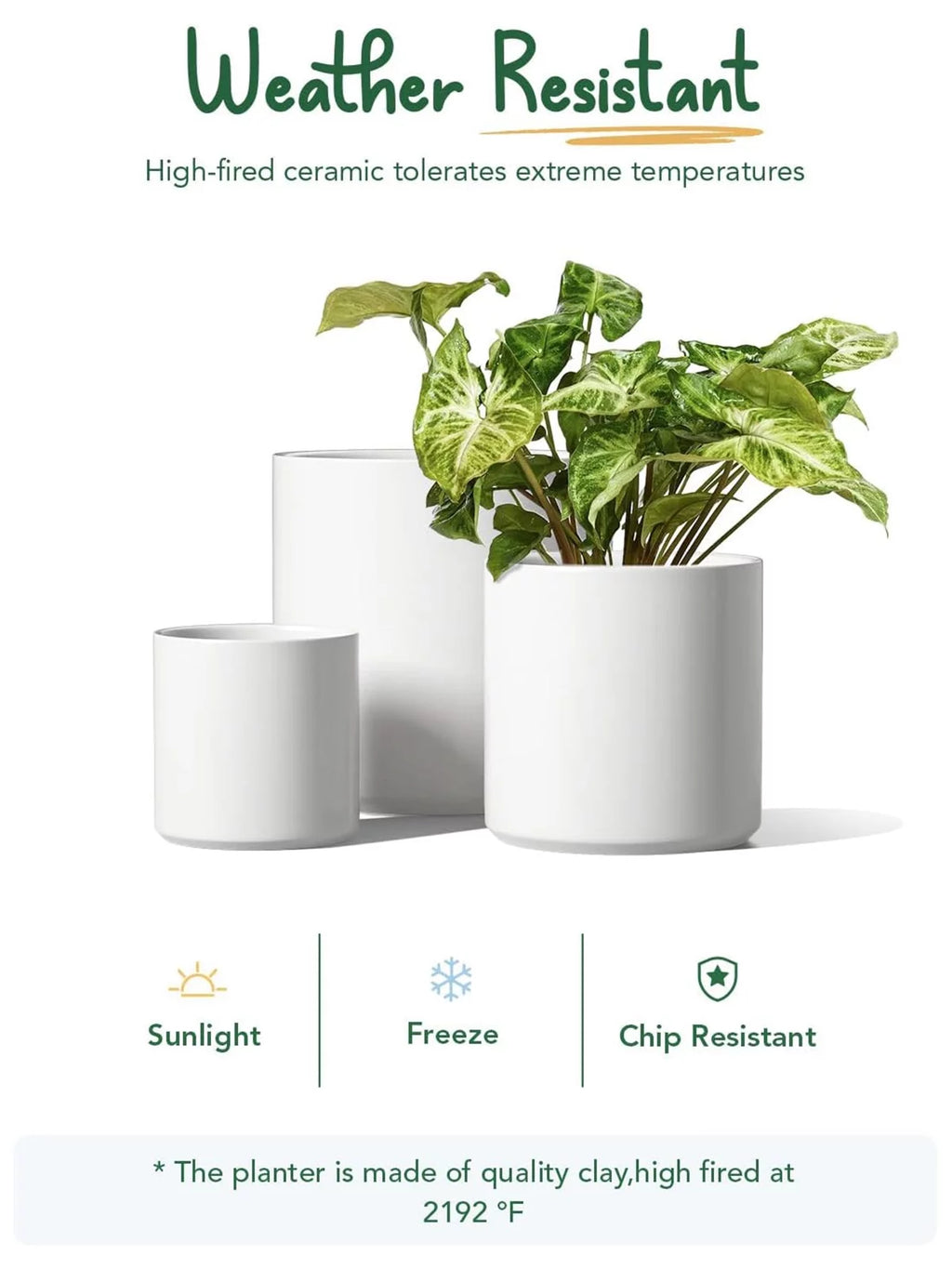 White Ceramic Plant Pots Set of 3 I7116