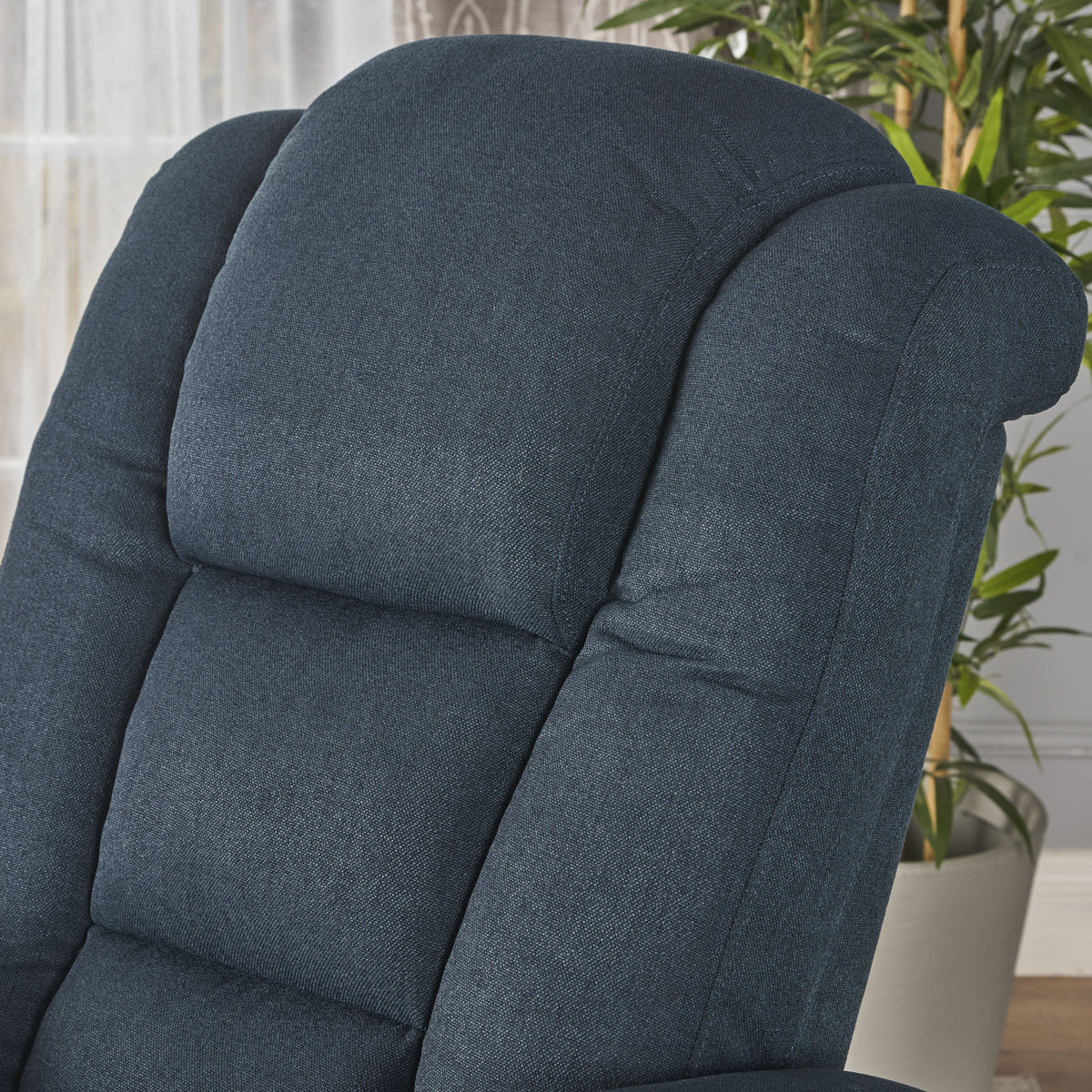 Navy Blue Tufted Fabric Power Recliner L8142
