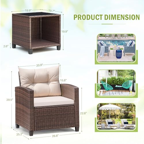 3 Pieces PE Rattan Wicker Patio Furniture Set with Chairs and Table L43301