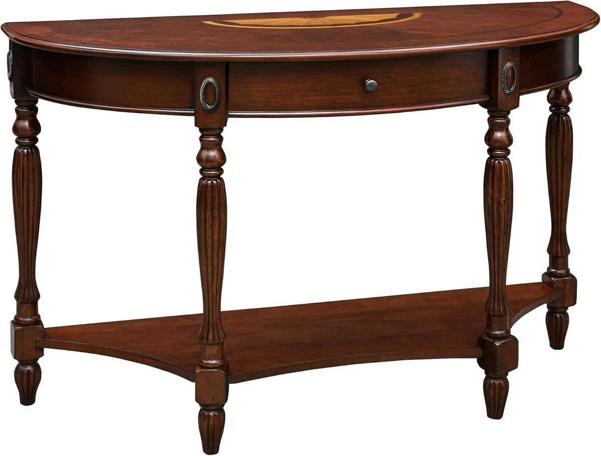Solid Wood Oval End Table with Tempered Glass and Storage Shelf Walnut E7780