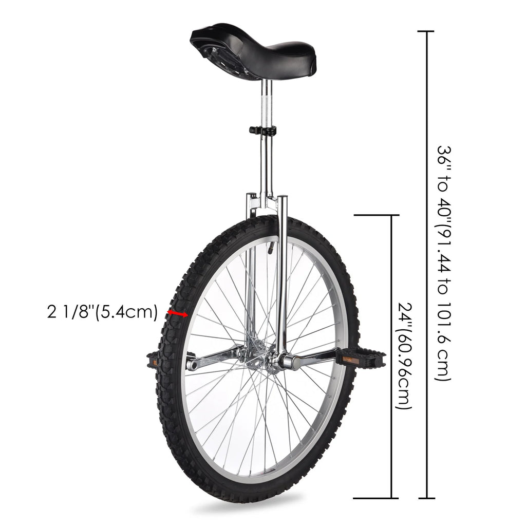 24 In Wheel Outdoor Unicycle Adjustable Seat Anti-Skid Pedal Red N686553