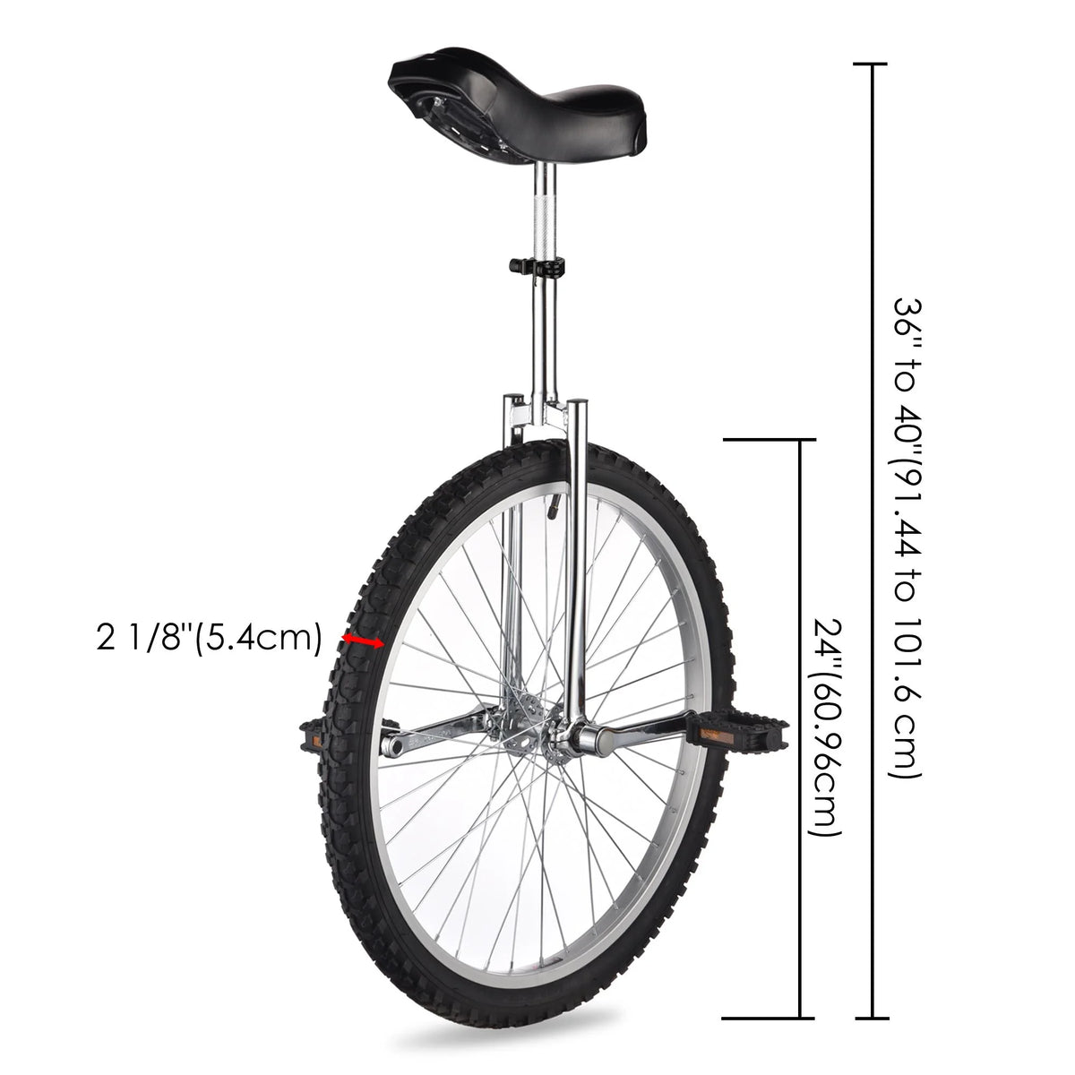24 In Wheel Outdoor Unicycle Adjustable Seat Anti-Skid Pedal Red N686553