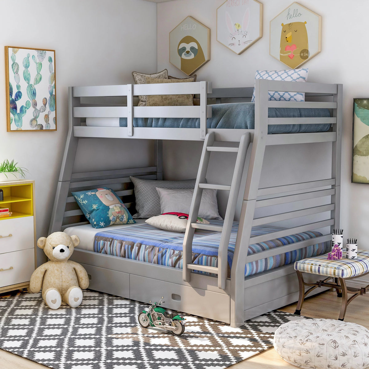 Twin over Full Solid Wood Bunk Bed Set Y196775
