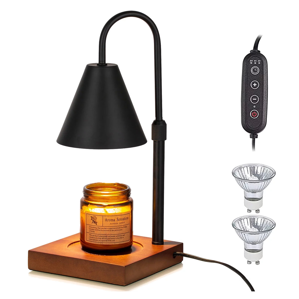Black Walnut Electric Candle Warmer with Adjustable Height Dimmable Light 2 Bulbs Z869985