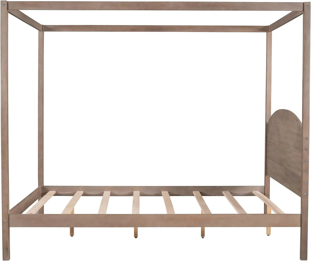 Brown Wash Queen Size 4-Post Canopy Bed Frame B6640