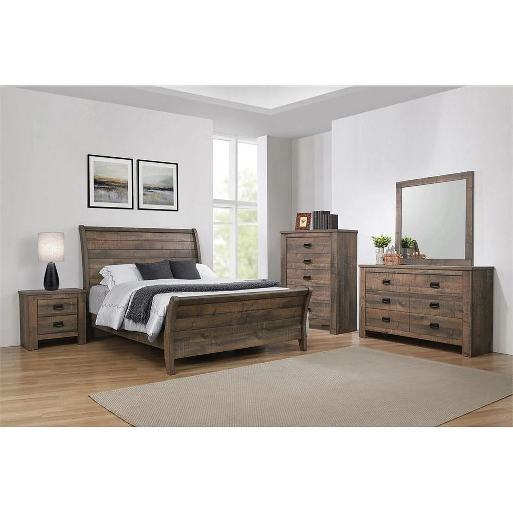 California King Sleigh Bedroom Set Weathered Oak T6414
