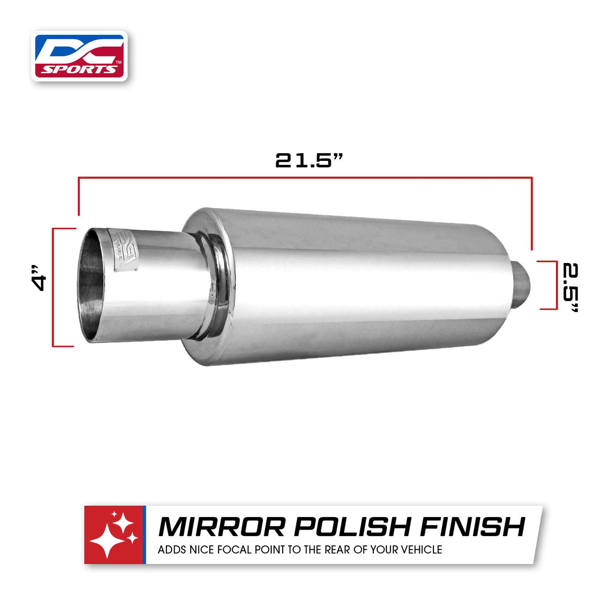 Polished Stainless Steel Performance Bolt-On Exhaust Muffler with Clamps and Adapters N225