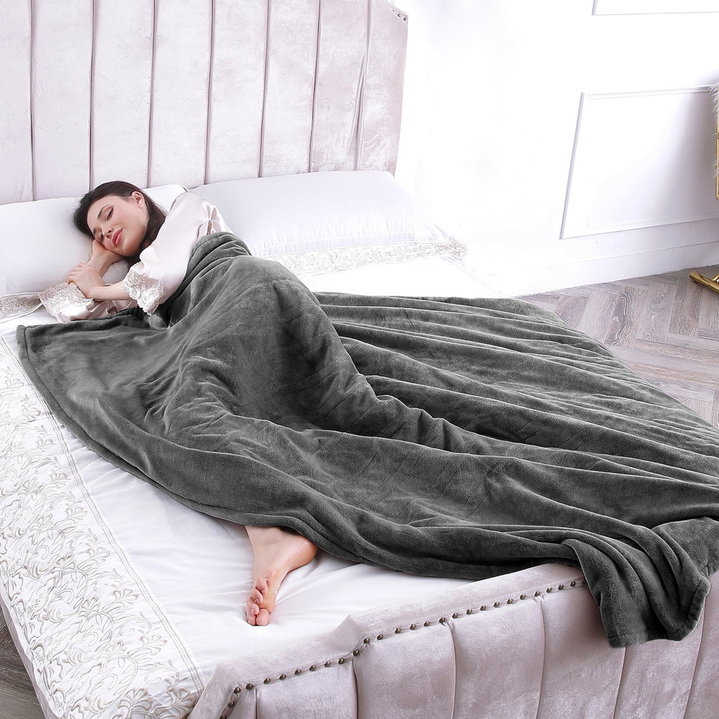 Electric Heated Blanket 62" x 84" Twin Size Machine Washable Flannel Gray K3734
