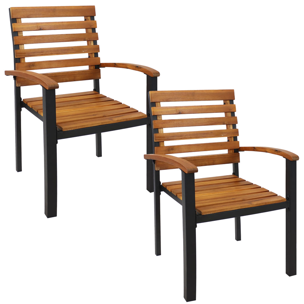 Set of 2 Acacia Wood and Steel Outdoor Patio Armchairs P8488