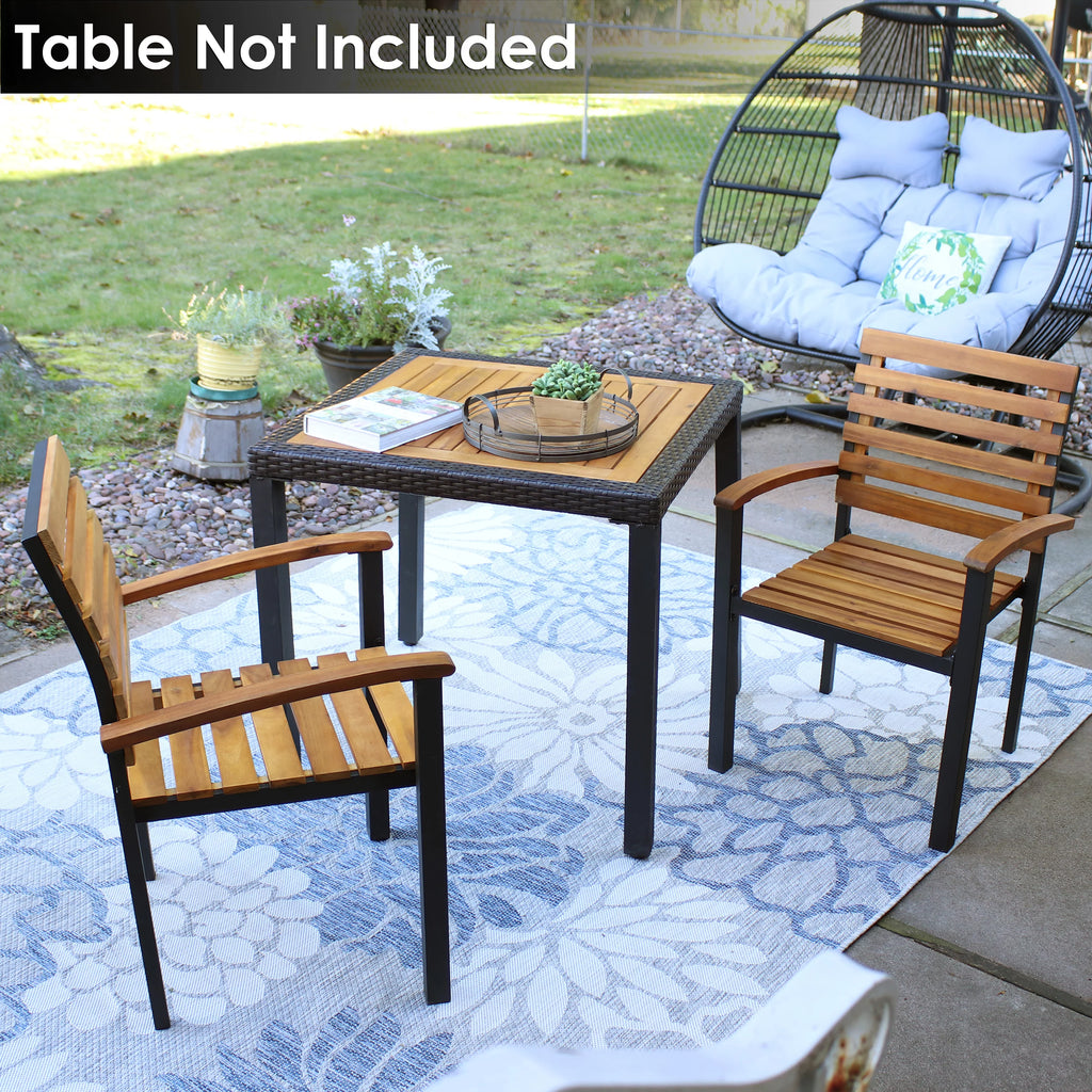 Set of 2 Acacia Wood and Steel Outdoor Patio Armchairs P8488