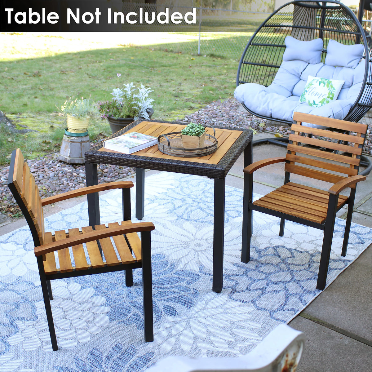 Set of 2 Acacia Wood and Steel Outdoor Patio Armchairs P8488