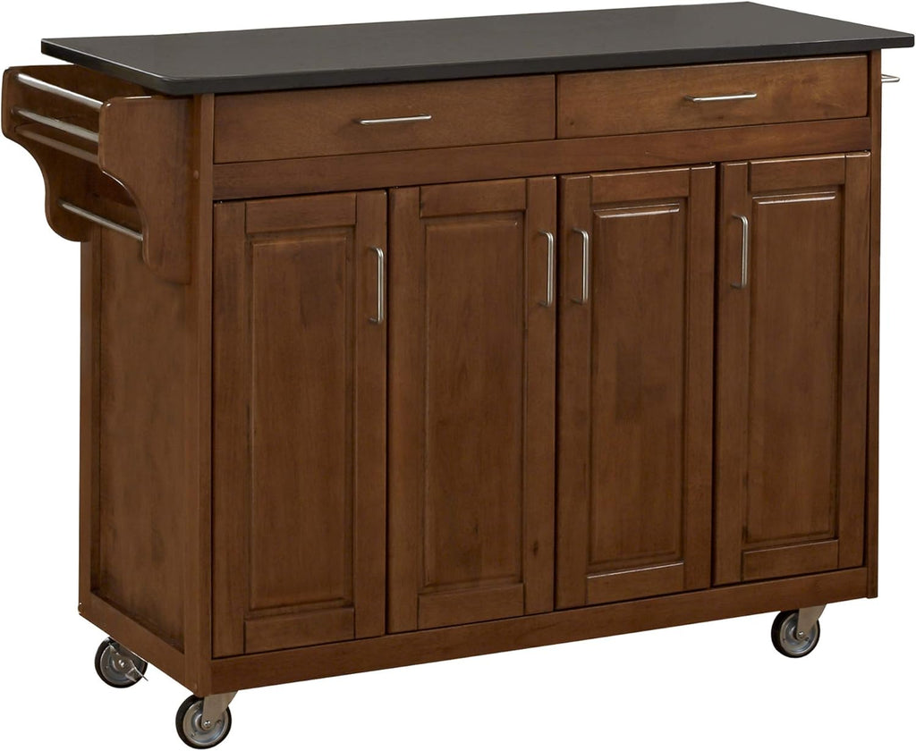 White Finish Four Door Kitchen Cart with Black Granite Top K84841