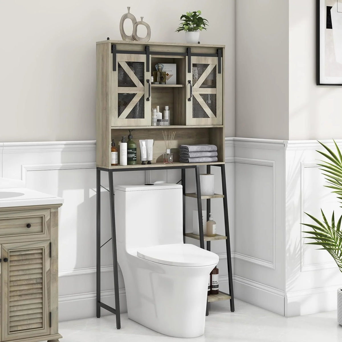 Over The Toilet Storage Cabinet with Sliding Barn Door C40024
