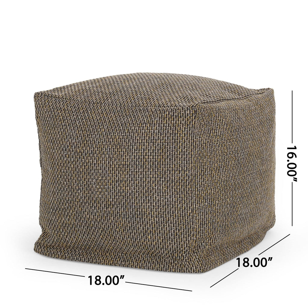 Brown Yellow Fabric Cube Pouf O7159