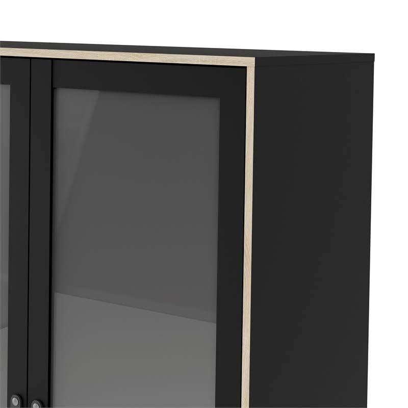 Black 2 Glass Door Cabinet with 3 Drawers N266