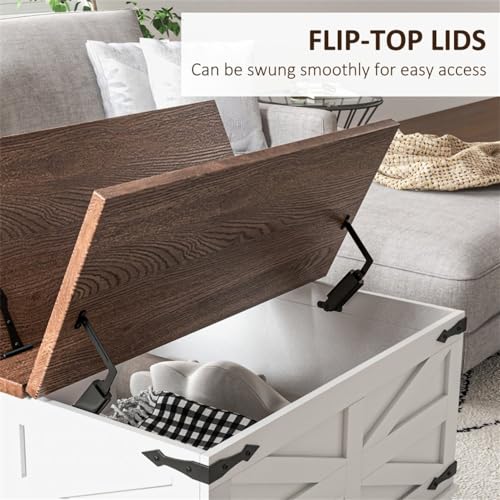Distressed White & Brown Square Storage Coffee Table with Hinged Lift Top X4558