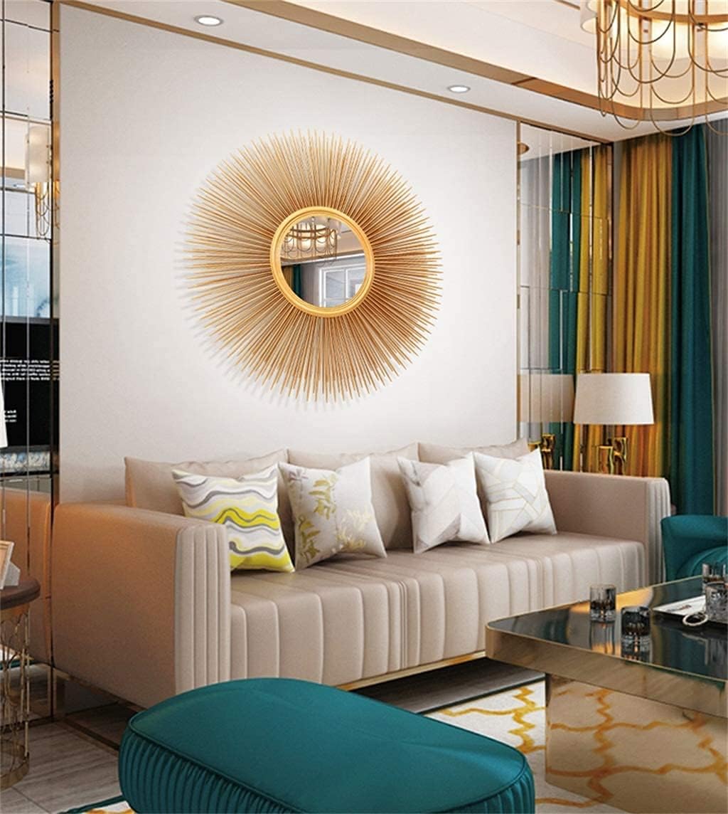 Brushed Gold Sunburst Round Wall Mirror W514766