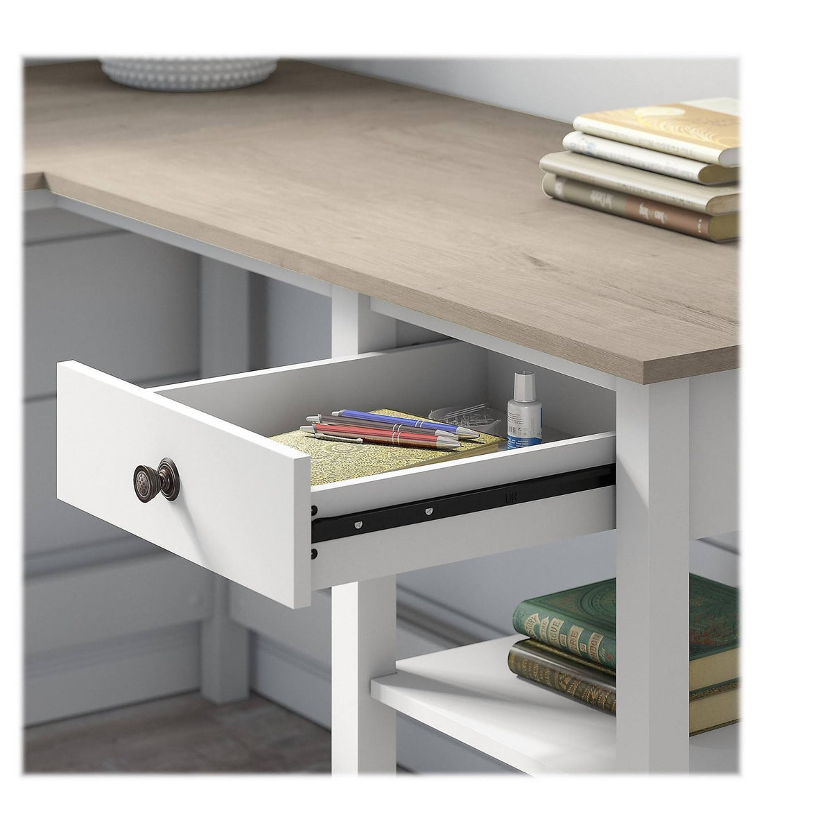 L Shaped Computer Desk with 5 Shelf Bookcase M7946