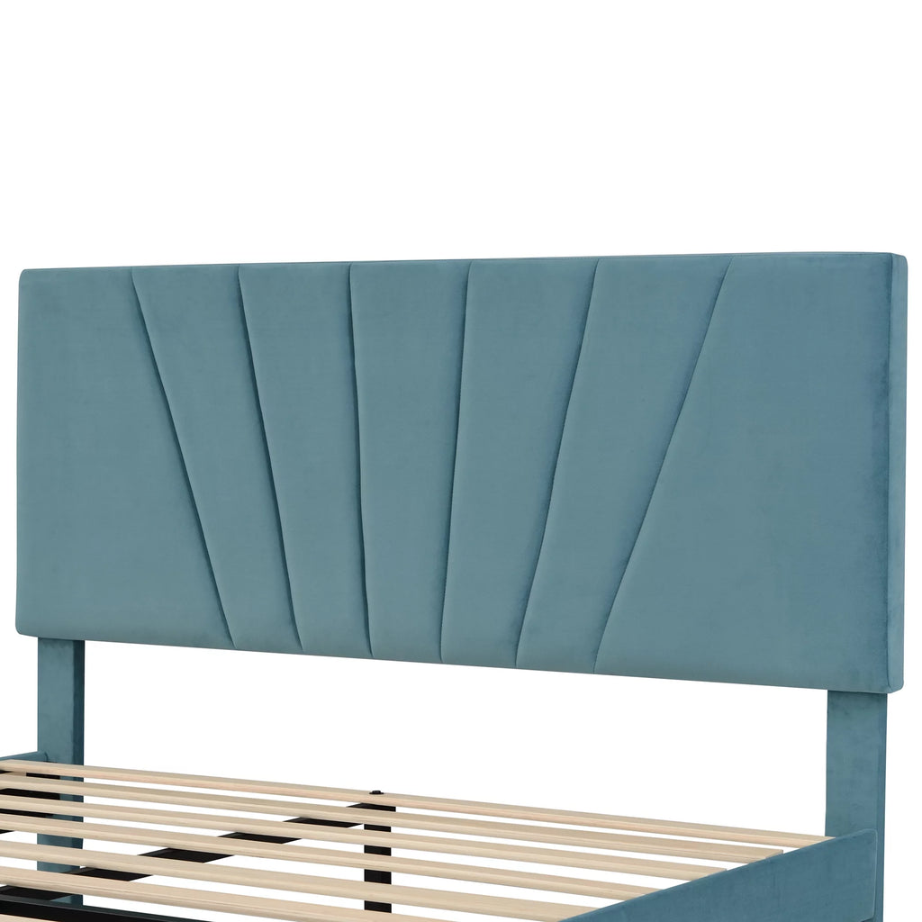 Queen Velvet Upholstered Platform Bed Frame with Drawer R43316