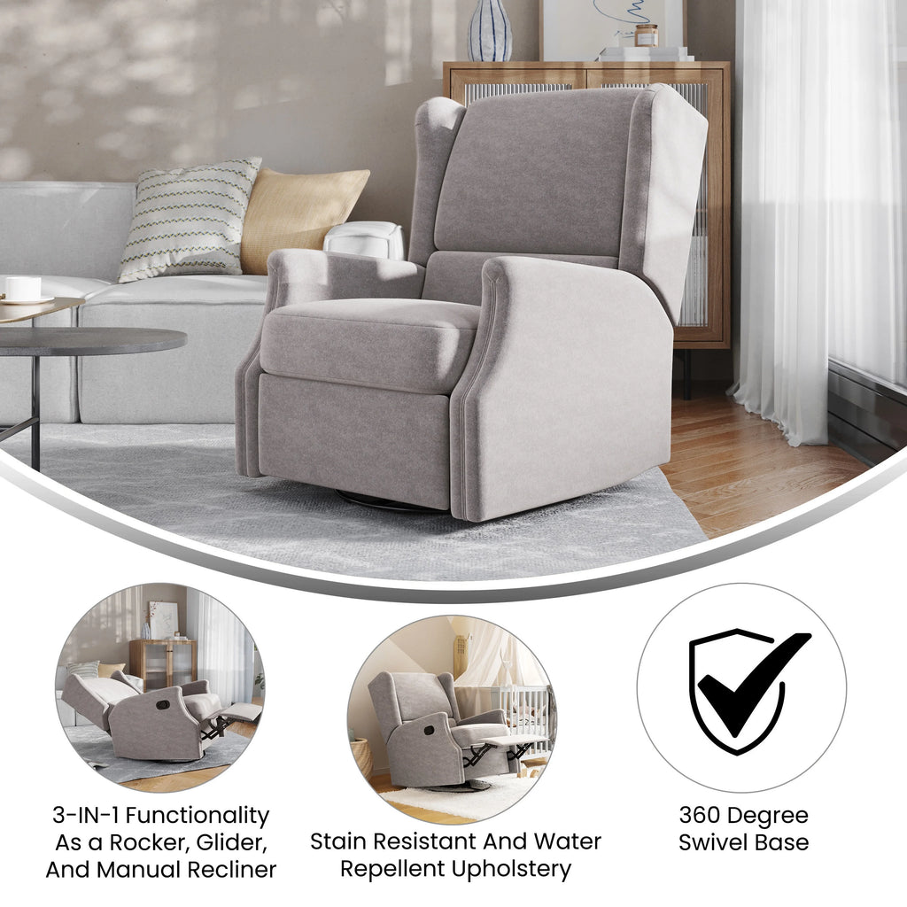 Light Gray Swivel Glider Rocker Recliner Chair O834491
