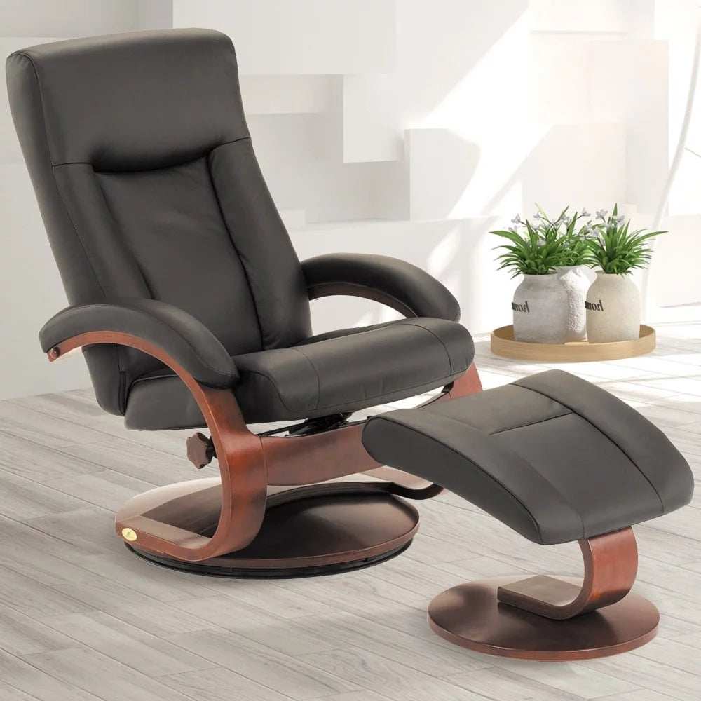Black Top Grain Leather Recliner and Ottoman A8945