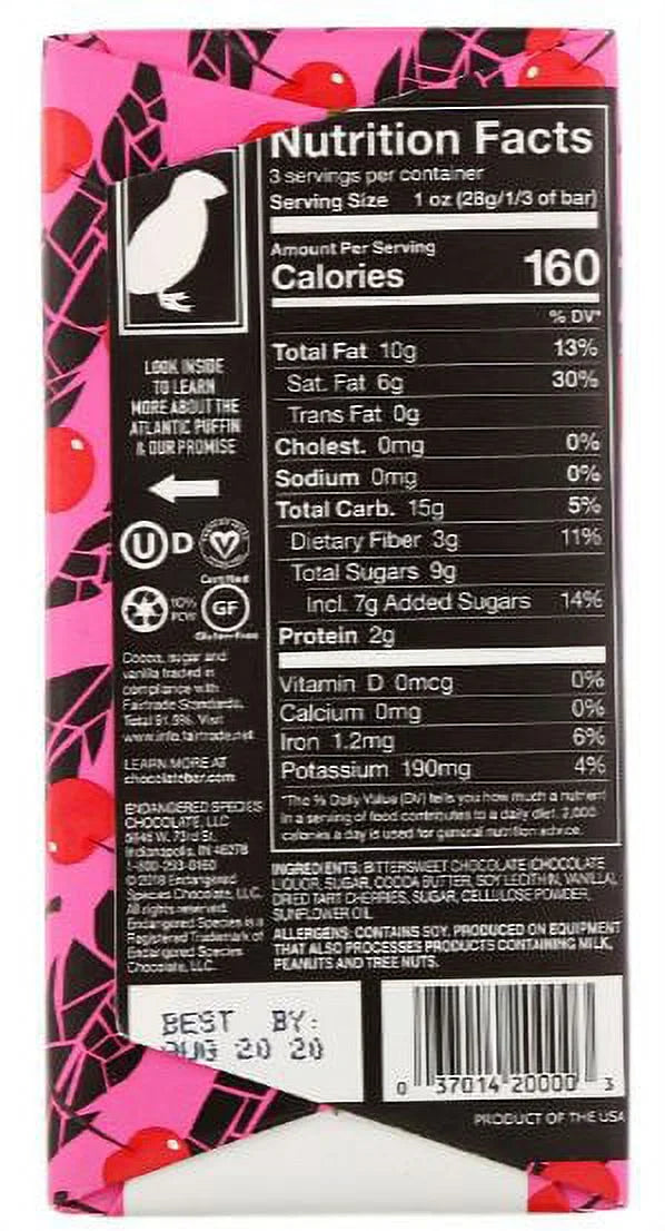 Dark Chocolate 72 Percent Cocoa Cherries 3 oz Bars S63178
