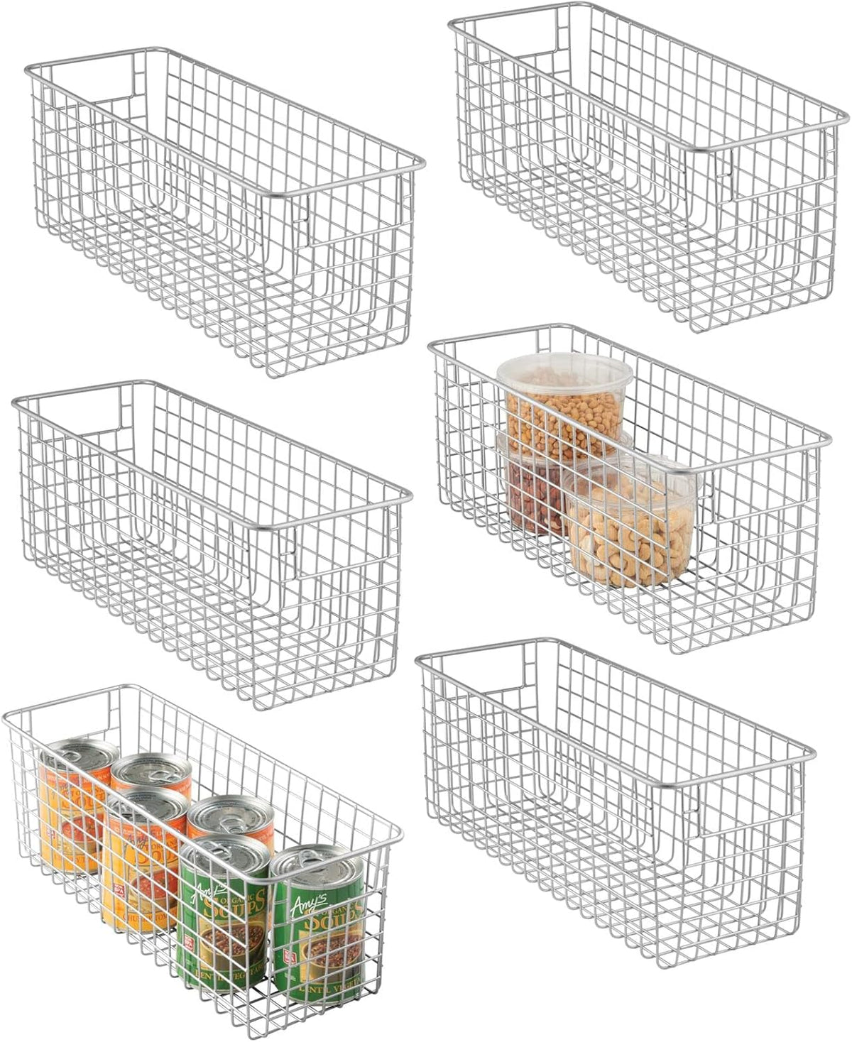 Metal Wire Food Organizer Storage Baskets with Handles, 6 Pack, Bronze C151