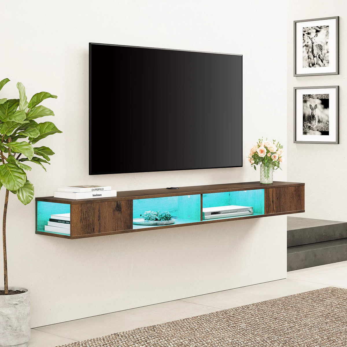 Brown Floating TV Stand with Lights for 65/75/80 Inch TV M66814